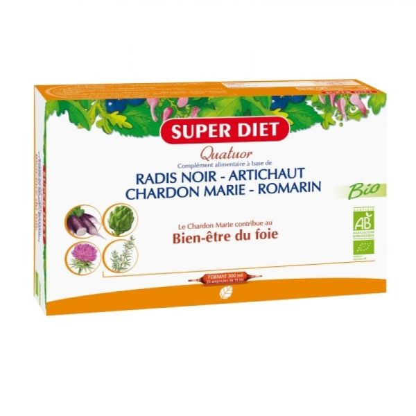 Superdiet - Quatuor Radis noir Artichaut Chardon marie Romarin - Ampoules