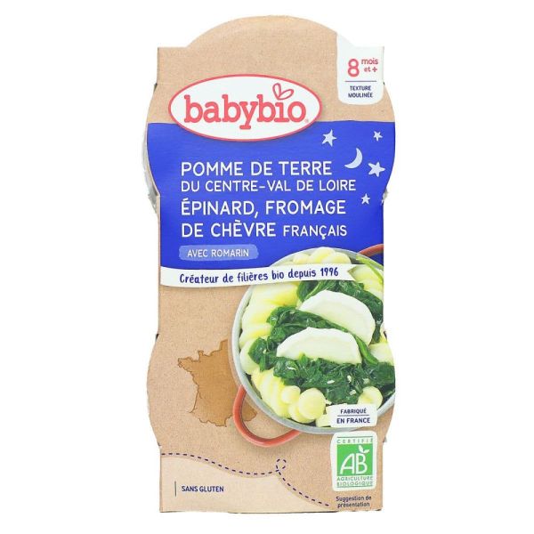 Babybio - Pomme de terre du Val de Loire, Épinard, chèvre - dès 8 mois - 2x200g