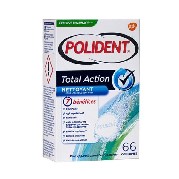 Polident - Total Action Nettoyant pour appareils dentaires - 66 comprimés