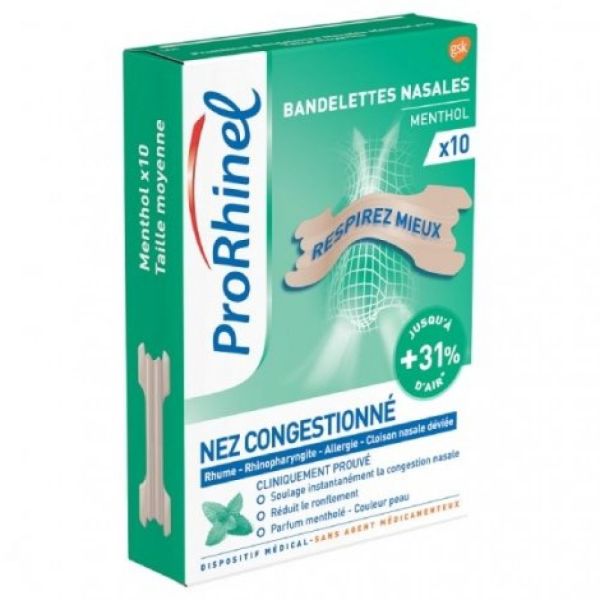 ProRhinel Menthol - Nez Congestionné - 10 Bandelettes Nasales