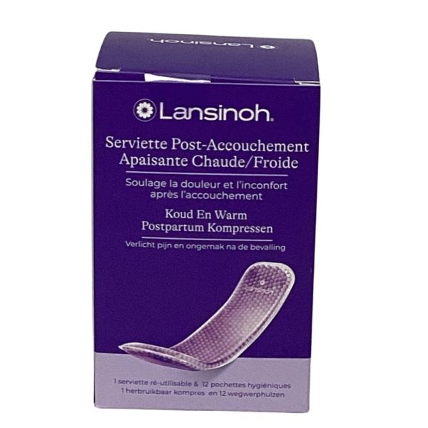 Lansinoh - Serviette Post-accouchement apaisante Chaude/Froide - 1 Serviette+ 12 Pochettes hygiéniques