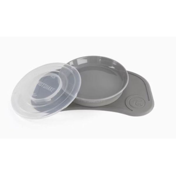 Twistshake - Click-Mat Mini + Assiette et son couvercle Gris