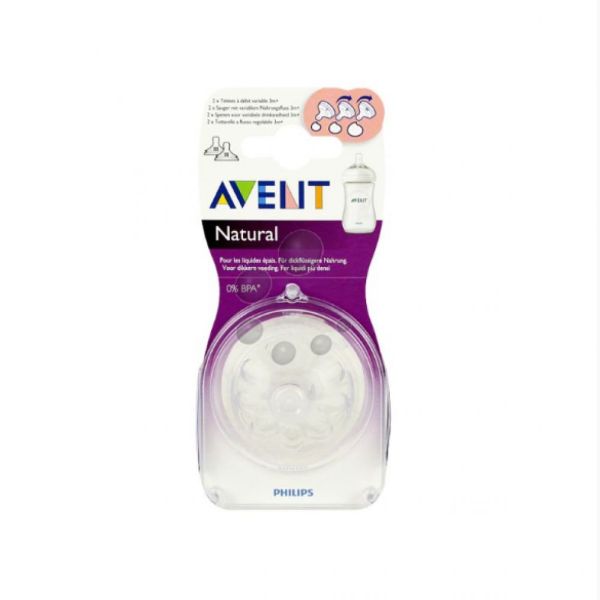 Avent - Tétine Natural débit variable 3 mois et + 3 trous - 2 tétines