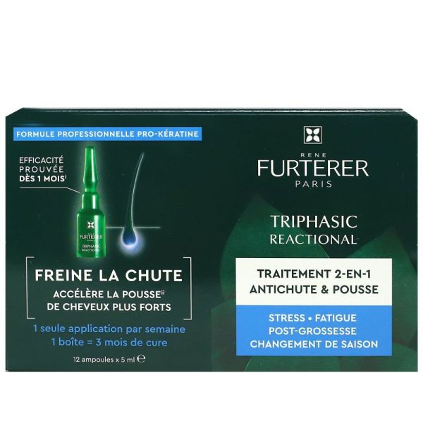 René Furterer - Triphasic Reactional Traitement 2en1 Antichute & Pousse - 12 Ampoules