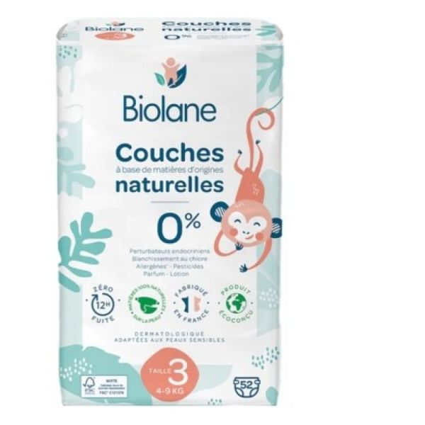 Biolane - Couches Naturelles 52 Couches Taille 3 (4-9 Kg)