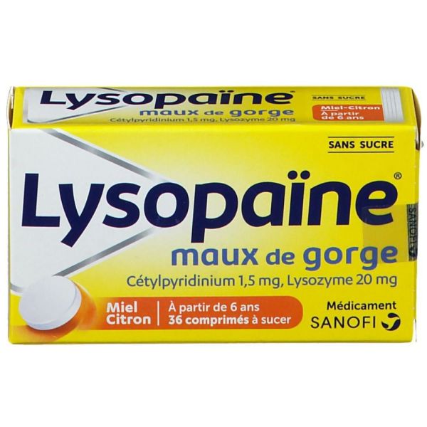 Lysopaïne - Maux de gorge miel-citron - 36 comprimés