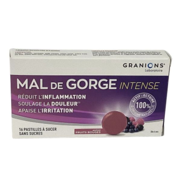 Granions - Mal de gorge Intense - 16 pastilles arôme fruits rouges