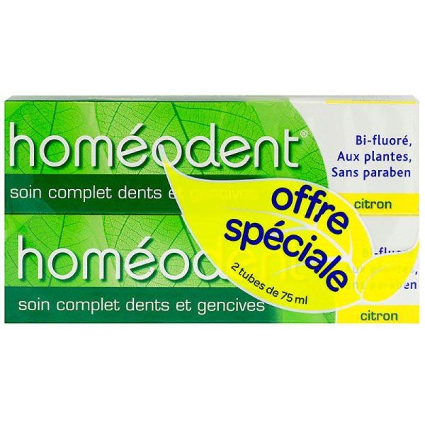 Homéodent - Dentifrice bi-fluoré aux extraits de plantes citron - 2 x 75 ml
