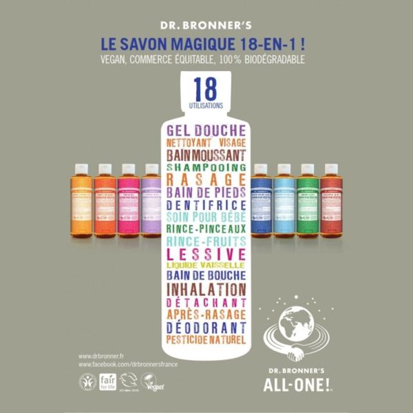 Dr. Bronner's - Savon liquide pure végétal 18-en-1 - Rose - 59ml