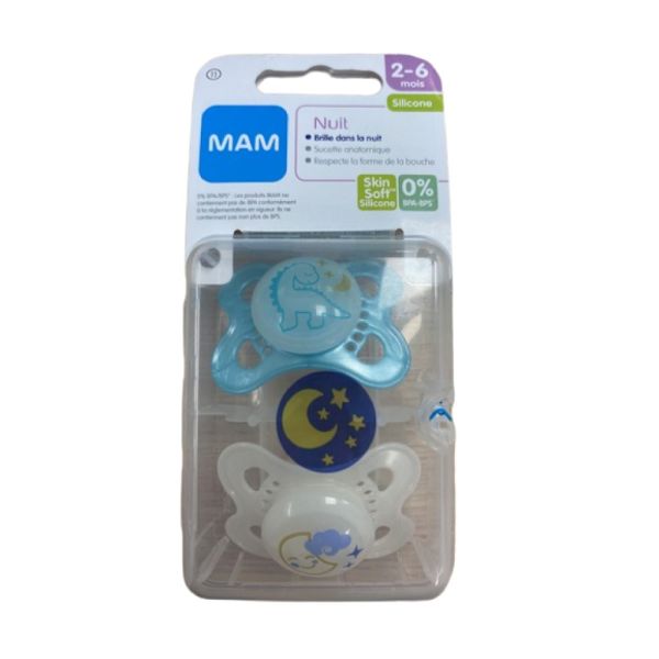 Lot de 2 sucettes de nuit en silicone MAM 2-6 mois