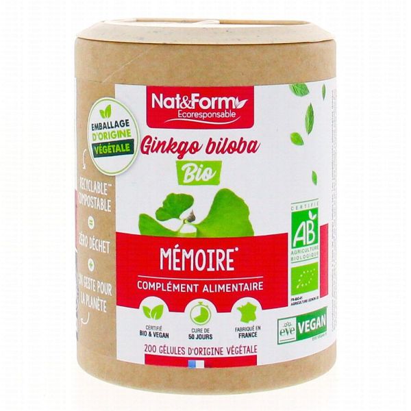 Nat & Form - Ginkgo biloba Bio - Gélules - 90 gélules