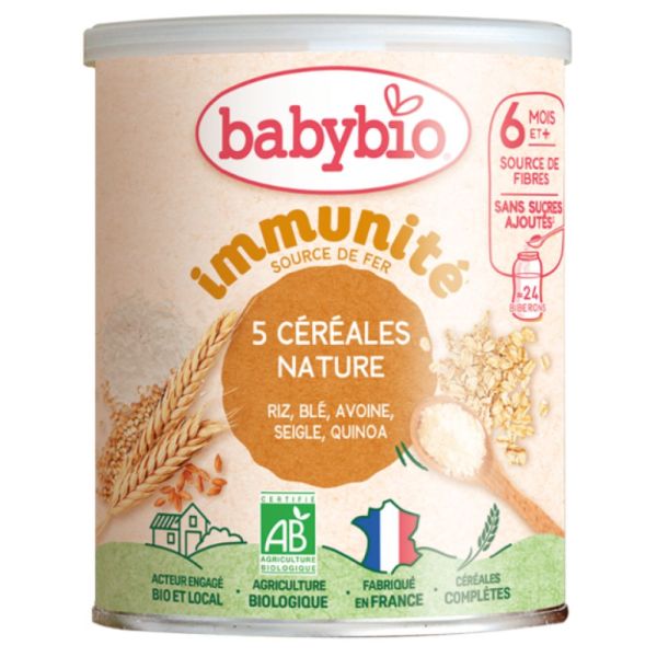 Babybio - Immunité 5 Céréales Nature - Dès 6 Mois - 220g