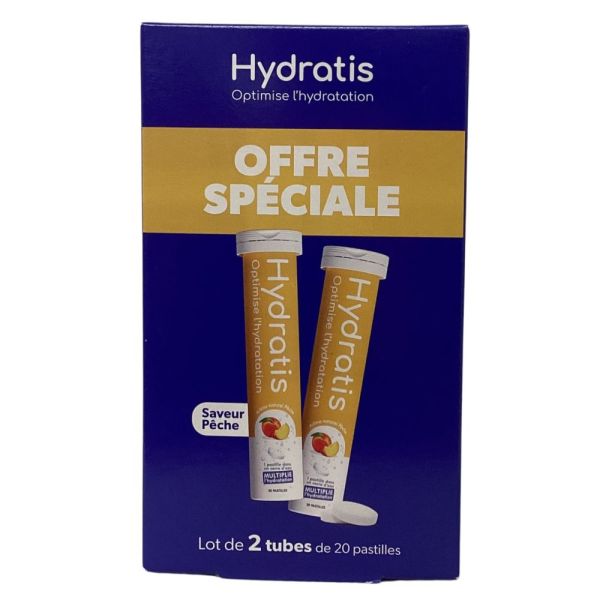 Hydratis - Solution de réhydratation pêche - 2 tubes de 20 pastilles
