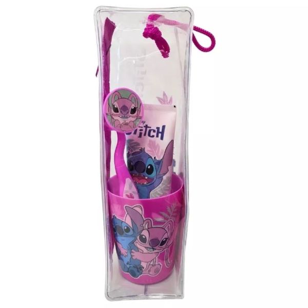 Mr.White - Trousse Stitch rose - 1 brosse à dent +1 dentifrice +1 gobelet