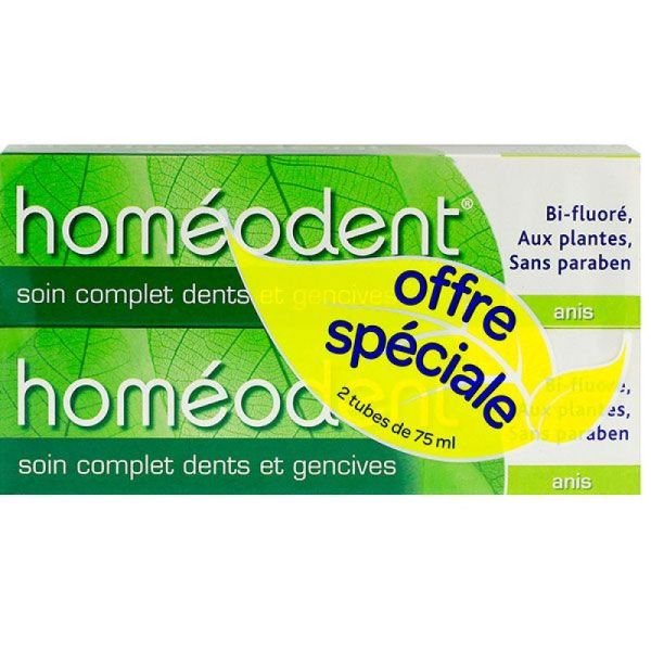 Homéodent - Dentifrice bi-fluoré aux extraits de plantes anis - 2 x 75 ml