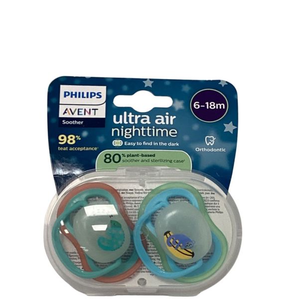 Philips Avent - Sucette Ultra air night time 6-18m - lot de 2 Sucettes