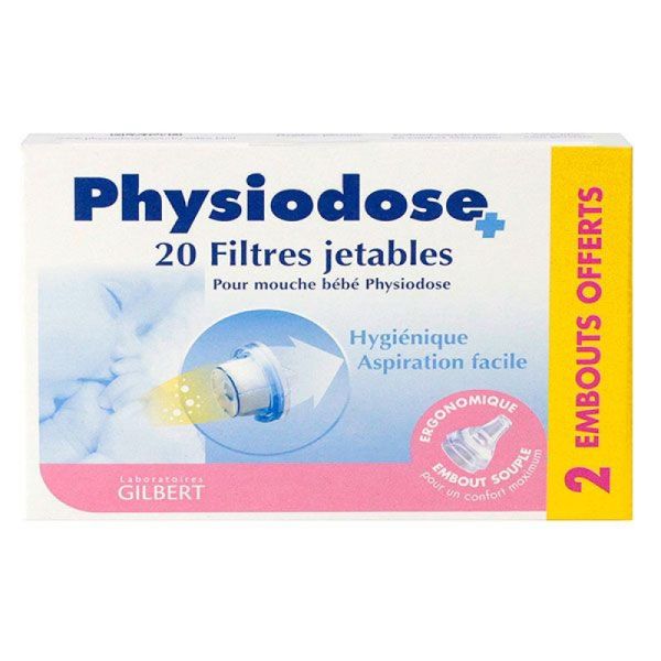 Physiodose - 20 filtres jetables + 2 embouts pour mouche bébé physiodose