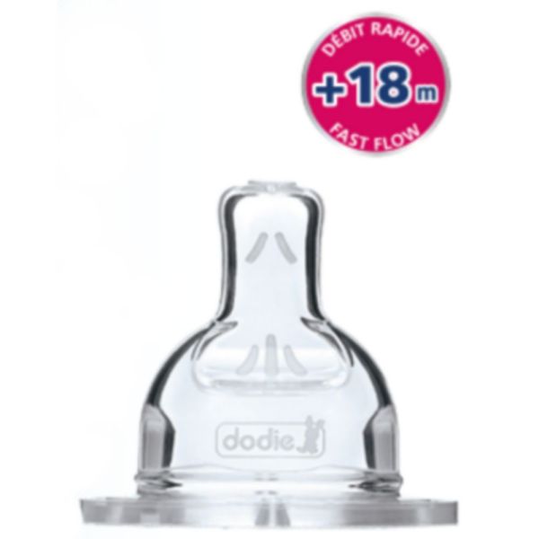 Dodie - Tétine plate double valve anti colique 18 mois et + débit rapide - 2 tétines