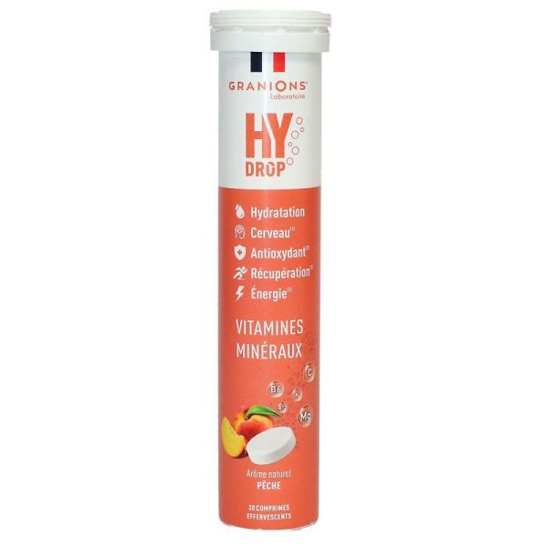 Granions - HY DROP Arôme naturel pêche - 20 comprimés effervescents