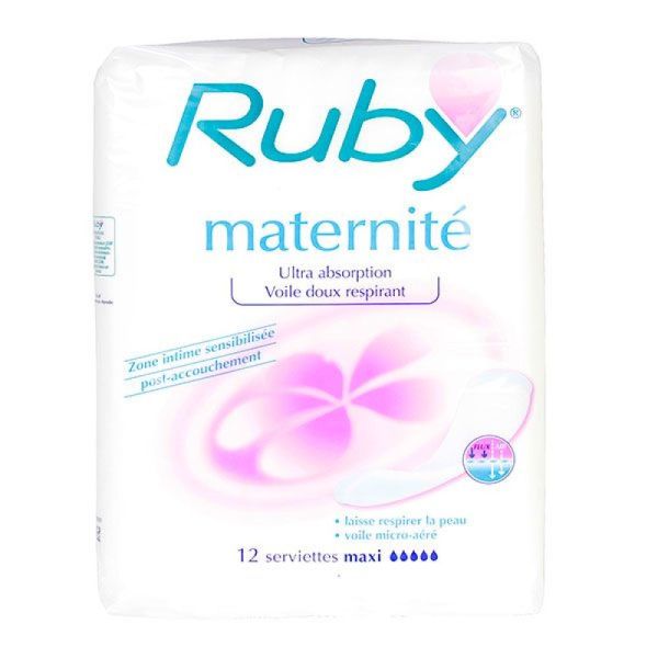 RUBY Maternité ultra absorption voile doux respirant 12 serviettes maxi