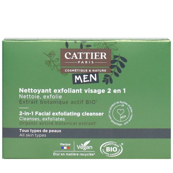 Cattier - Homme Nettoyant Exfoliant 2 en 1 Solide Bio - 85g