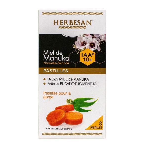 Herbesan - Pastilles miel de Manuka IAA 10+ eucalyptus/menthol - 8 pastilles