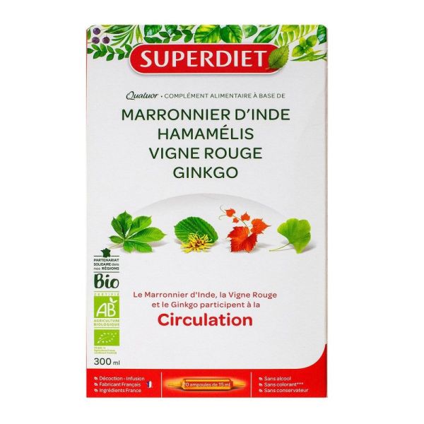 Superdiet - Quatuor Marronnier d'Inde Hamamélis Vigne rouge Ginkgo - ampoules 15ml