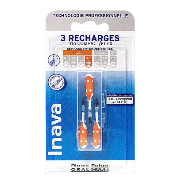 Inava - Brossettes interdentaires 3 recharges orange - Étroits 1.2 mm