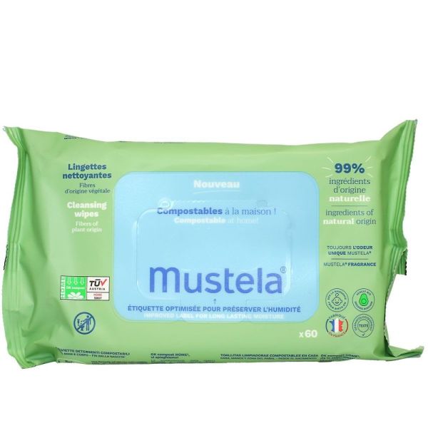 Mustela - Lingettes nettoyantes - 60 lingettes