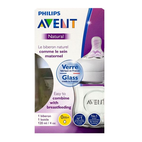 Avent - Biberon Natural verre 0 mois + - Avent - Biberon Natural en verre 0 mois et + - 120ml