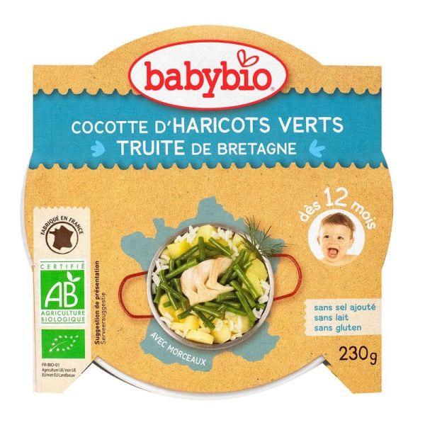 Babybio - Cocotte de haricots verts Truite de Bretagne dès 12 mois - 230g