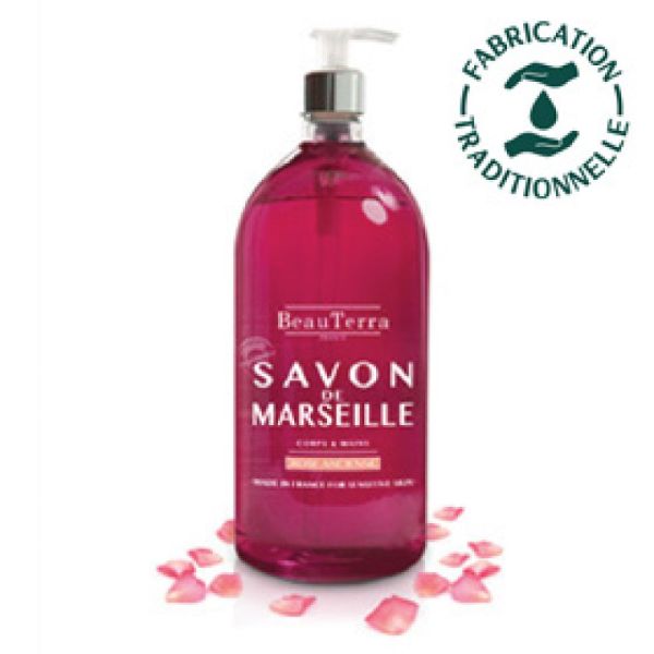 BeauTerra - Savon de Marseille - 1L -  Rose ancienne