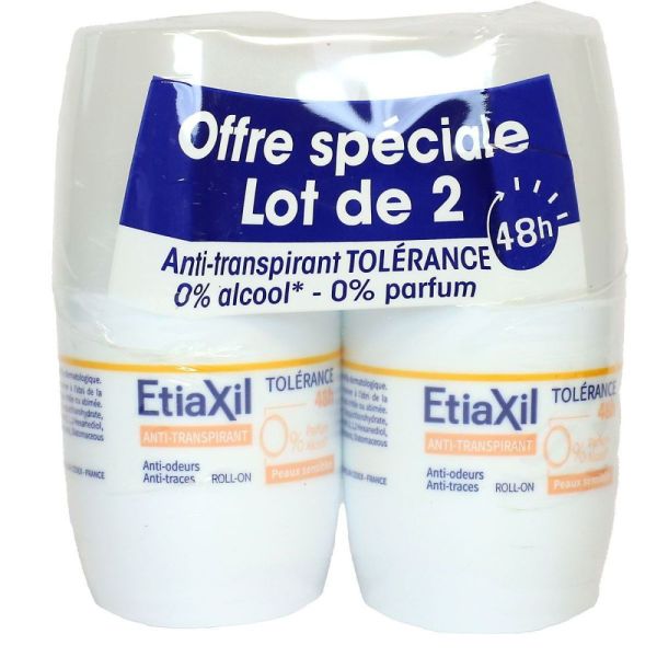 Etiaxil - Anti-Transpirant Tolérance 48H Peaux Sensibles Roll-On - Lot de 2 x 50 ml