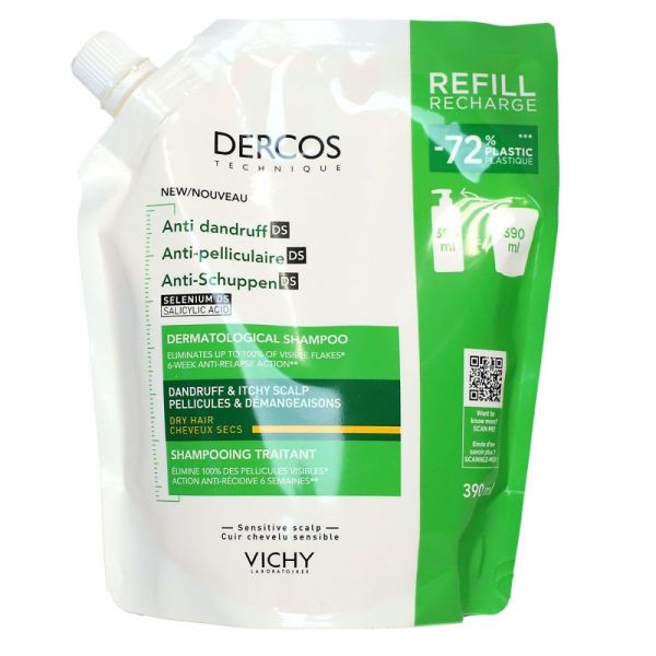 Vichy - Dercos Technique Recharge Shampoing traitant antipelliculaire cheveux secs - 390mL