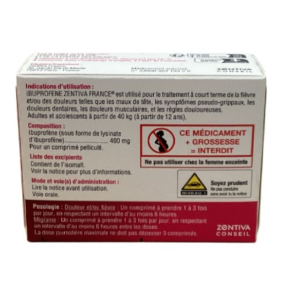 Zentiva Conseil - Ibuprofène Lysinate d'ibuprofène - 400mg