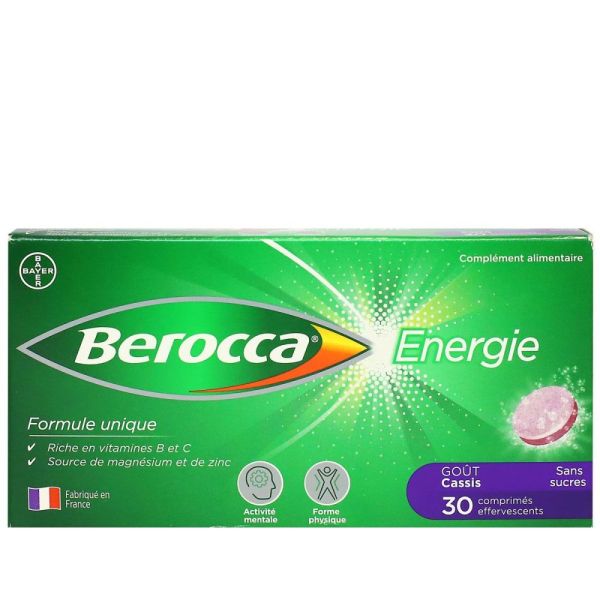 Berocca - Energie goût cassis sans sucre- 30 comprimés