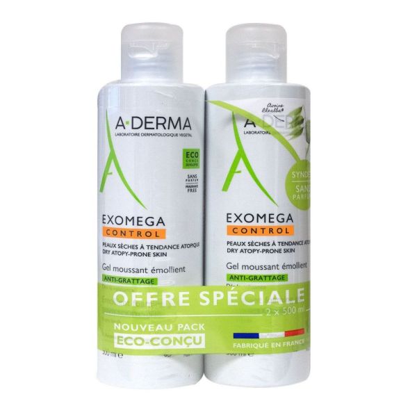 A-Derma - Exomega Control Gel Moussant Emollient -  2X500Ml