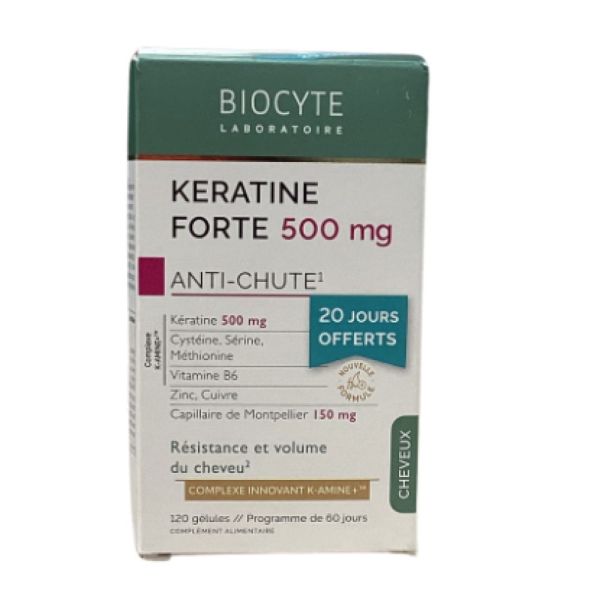 Biocyte - Keratine forte 500 mg - Anti-chute cure de 60 jours - 120 gélules