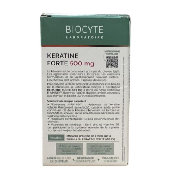 Biocyte - Keratine forte 500 mg - Anti-chute cure de 60 jours - 120 gélules