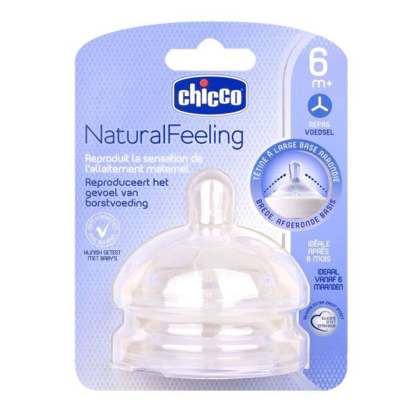 Chicco - Tétine NaturalFeeling 6 mois et plus flux repas - 2 tétines