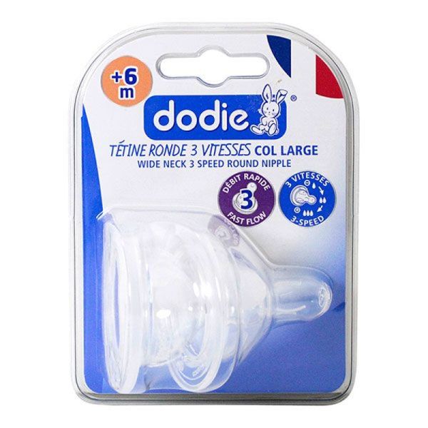 Dodie - Tétine ronde 3 vitesses col large 6mois et plus débit 3 - 2 tétines