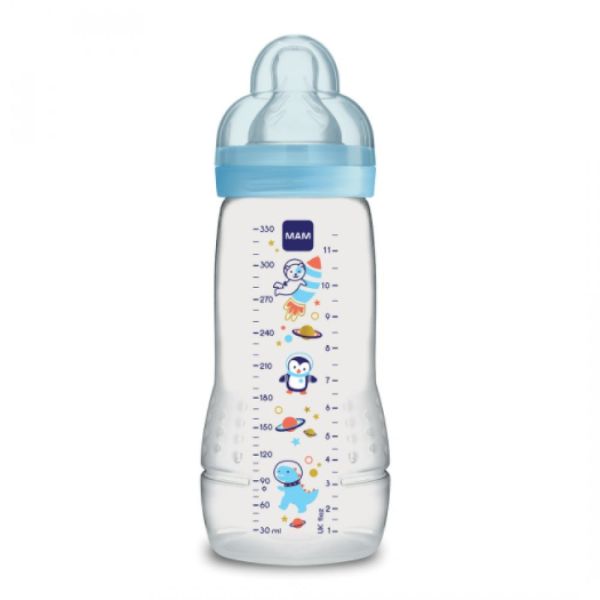 Mam - Biberon easy active 2ème âge - 6mois+ - 330ml - bleu clair