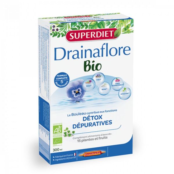 Superdiet - Drainaflore Bio - 20 ampoules de 15ml