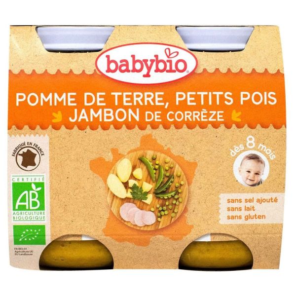 Babybio - Pomme de terre, Petits pois, Jambon de France - dès 8 mois - 2x200g