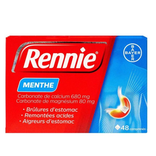 Bayer - Rennie Pastilles brulures d'estomac menthe - 48 pastilles