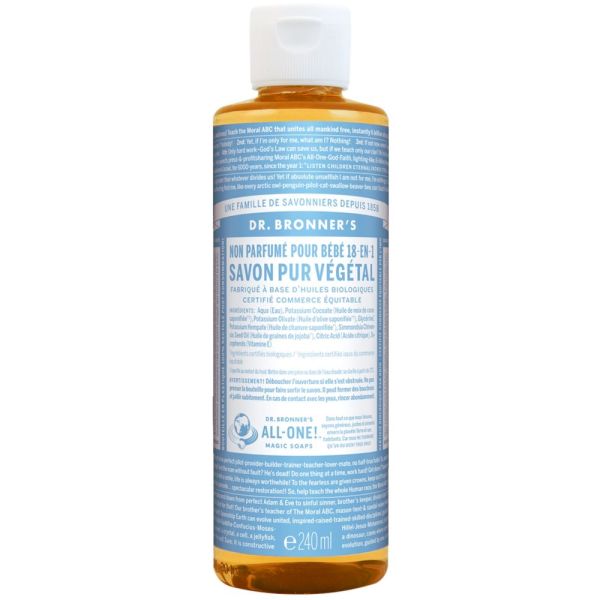 Dr. Bronner's - Savon liquide pure végétal 18-en-1 - Non parfumé - 240ml