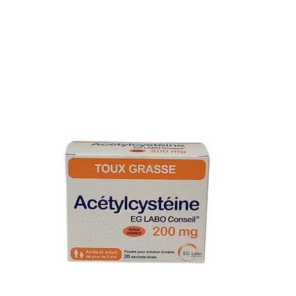 EG Labo - Acétylcystéine 200mg arôme orange toux grasse - 20 Sachets