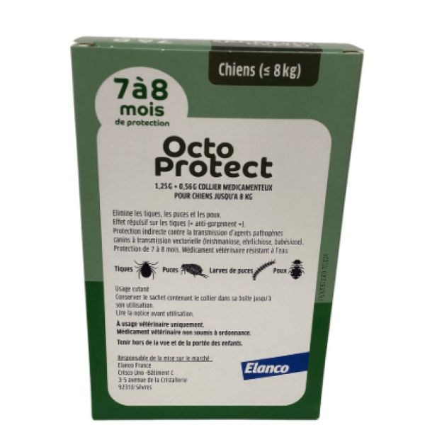 Elanco - Octo Protect collier antiparasitaires pour chiens jusqu'à 8kg - 1 collier
