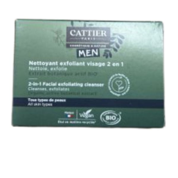 Cattier - Homme Nettoyant Exfoliant 2 en 1 Solide Bio - 85g