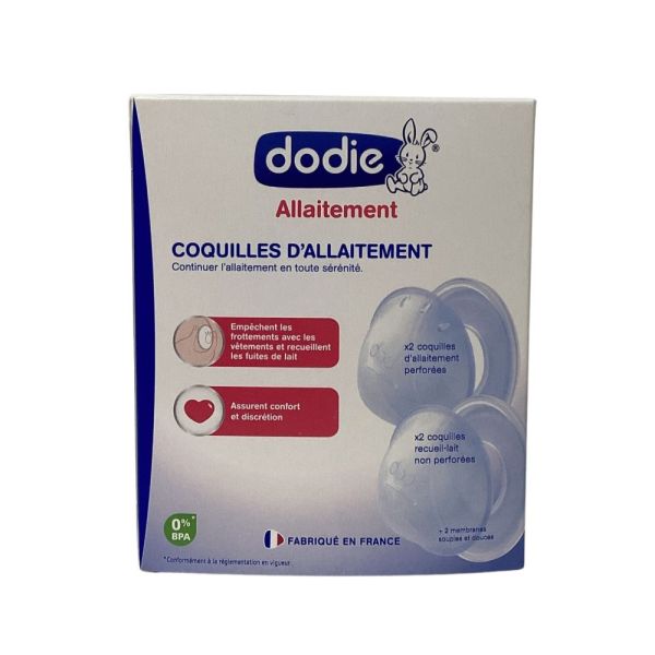 Dodie -  Coquille Allaitement - 2 coquilles d'allaitement perforées + 2 coquilles de receuil-lait non perforées
